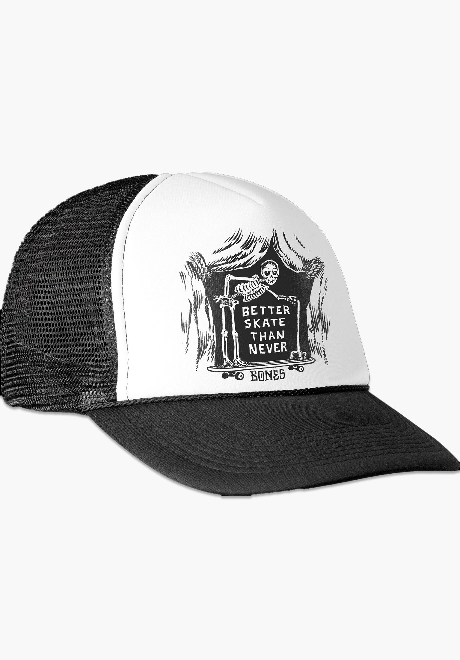 Better Skate Than Never Trucker Snapback black-white Vorderansicht