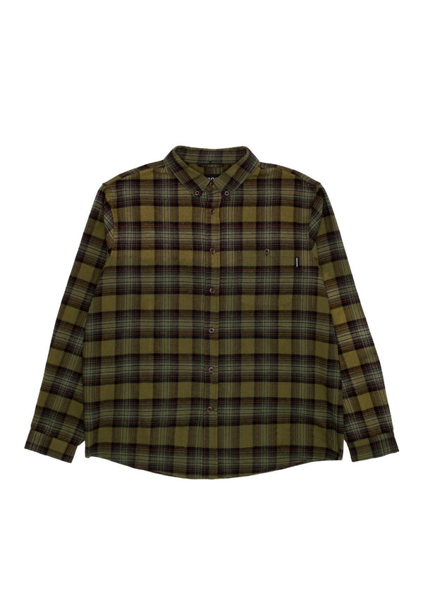 Long Sleeve Button Down Flannel green-plaid Vorderansicht