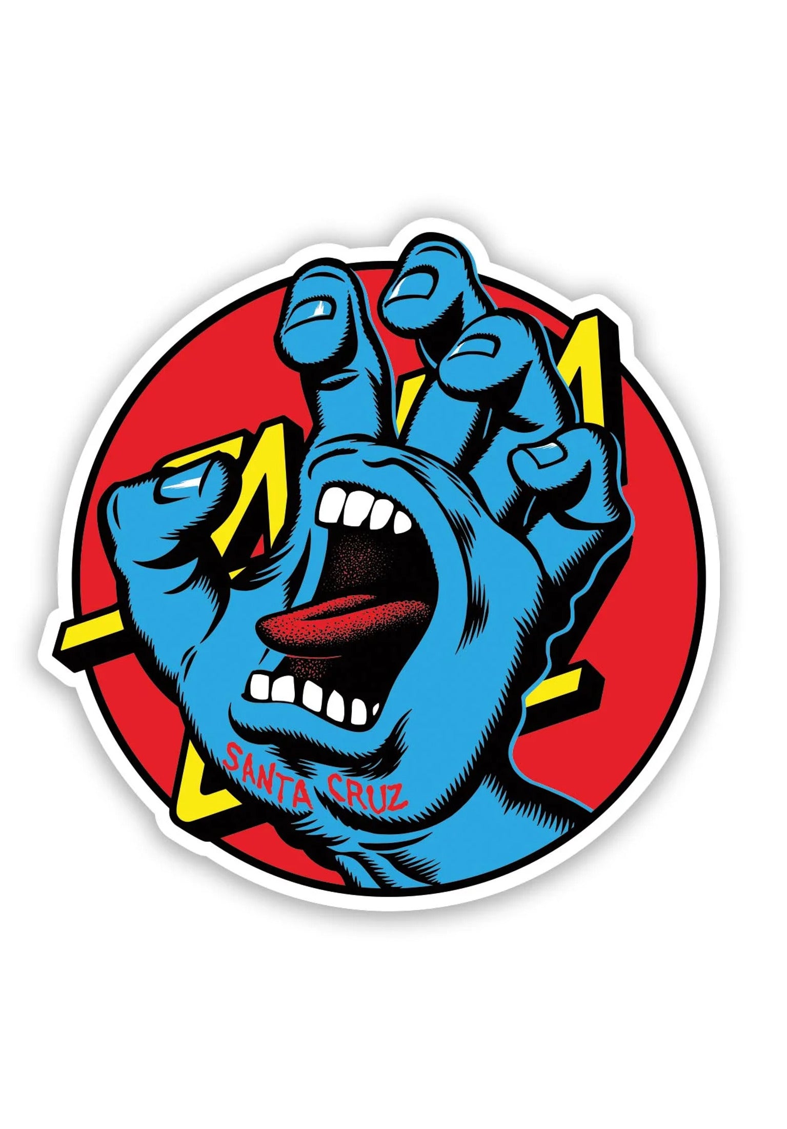 Hand Dot White Vinyl Sticker blue-red Vorderansicht