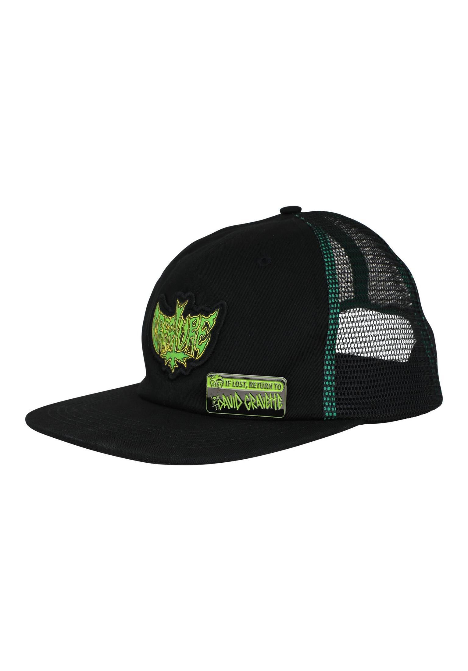 Gravette Hippie Skull 20th Low Trucker Snapback black Vorderansicht