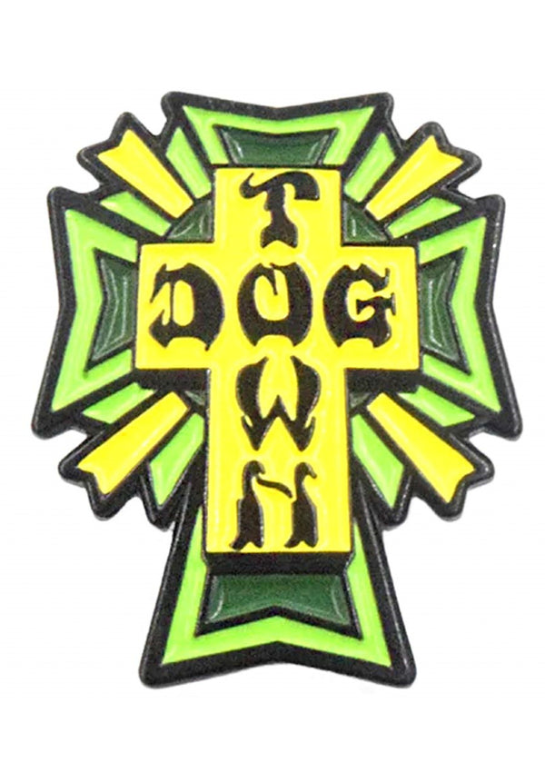 Enamel Pin Cross Logo green Vorderansicht