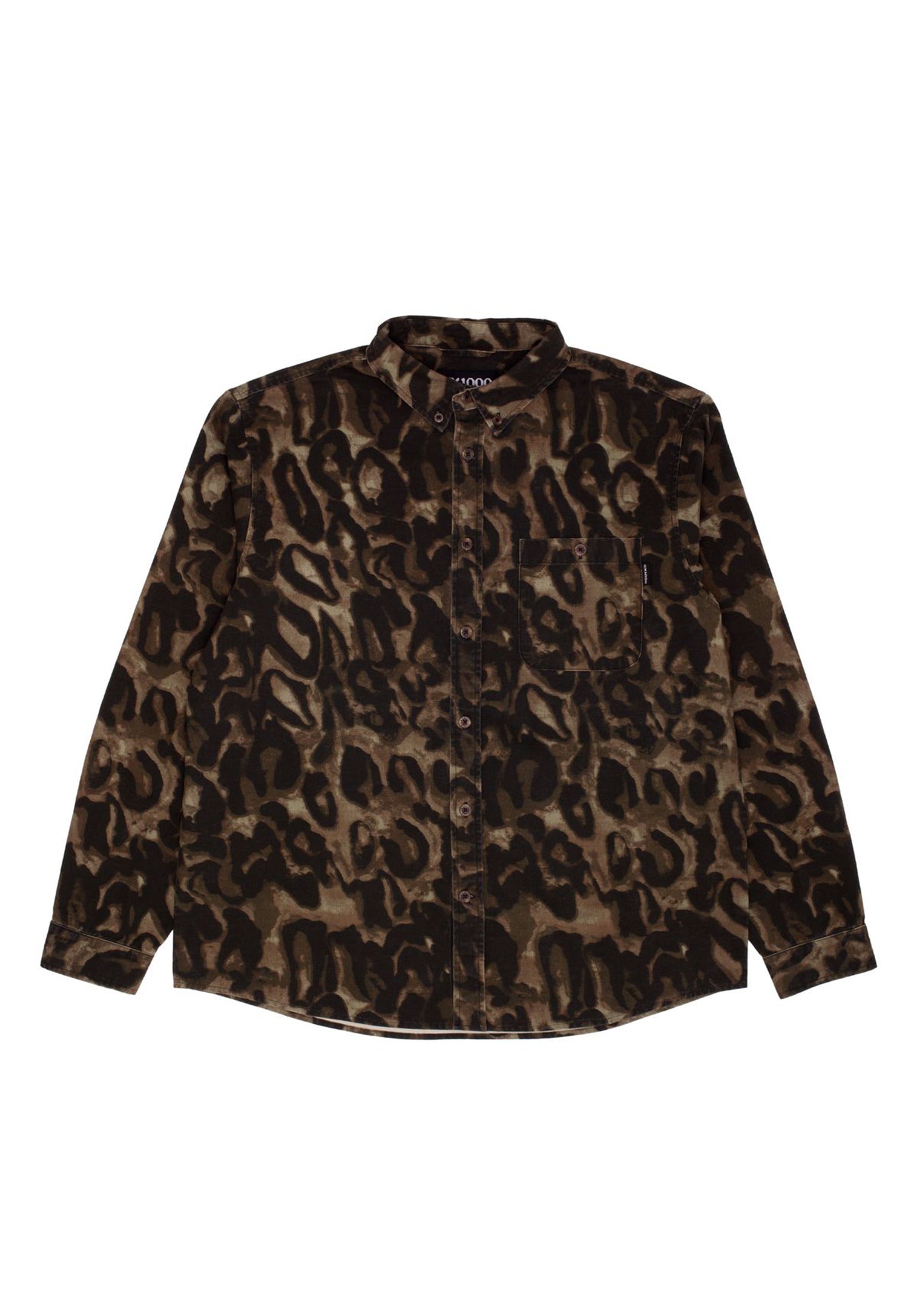 Long Sleeve Button Down brown leopard camo Vorderansicht